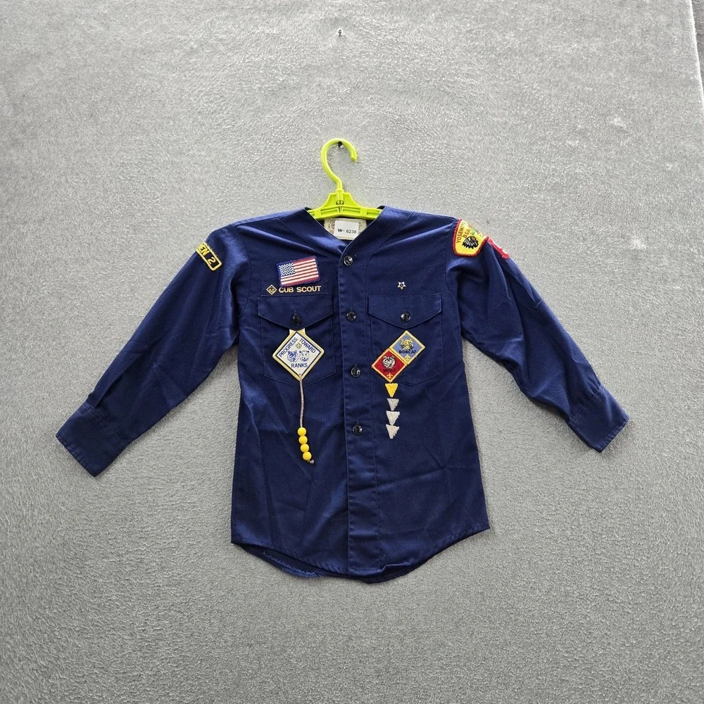 VINTAGE Boy Scouts Of America Boys Button Up 12 Shirt Blue Yosemite Cub Scout